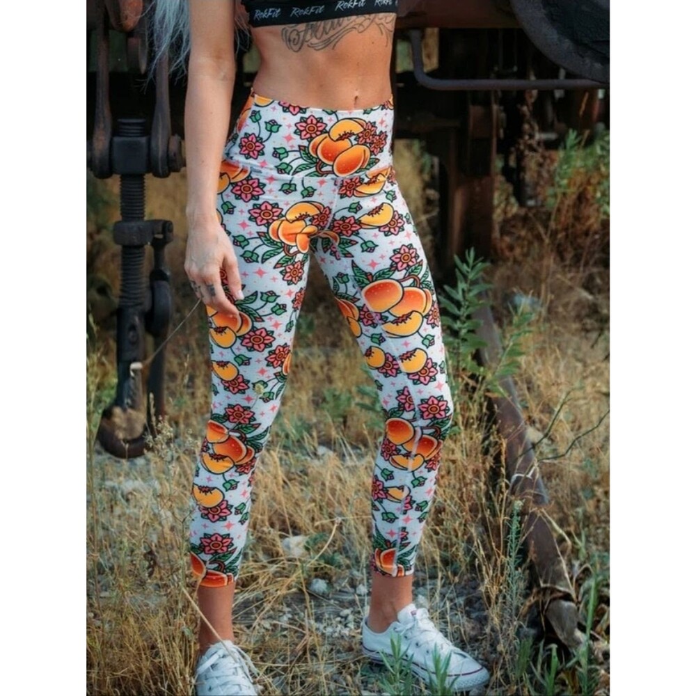ROKFIT Peach Bum Print Leggings - Size Small Womens - Green Orange White Pink